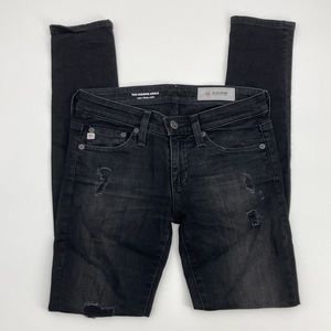 AG Adriano Goldschmied Black Distresses The Legging Ankle Super Skinny Jeans